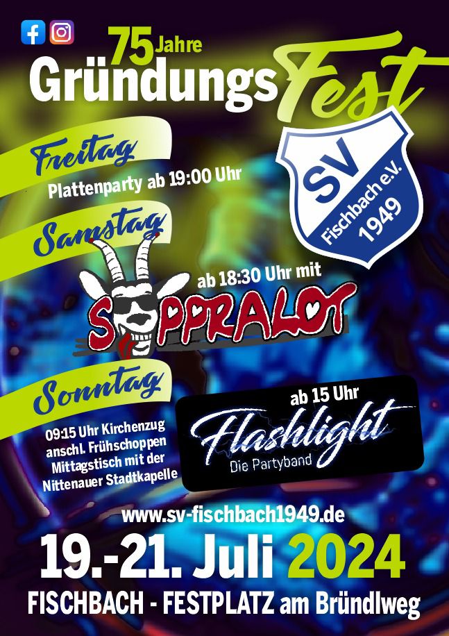 75 Jahre Gründungsfest SV Fischbach am 19. - 21. Juli 2024